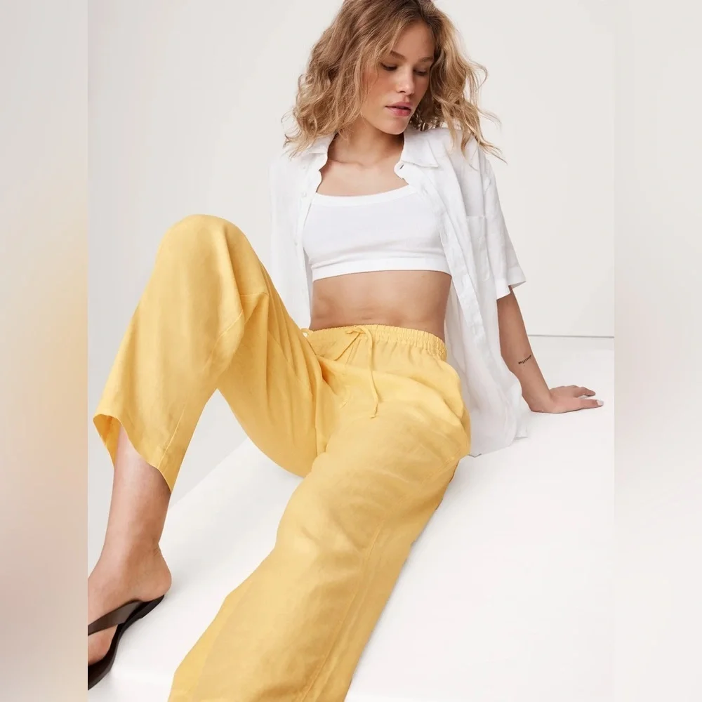NEW! BANANA REPUBLIC APRICOT SORBET LINEN PULL-ON ANKLE PANT #713472📷2️⃣